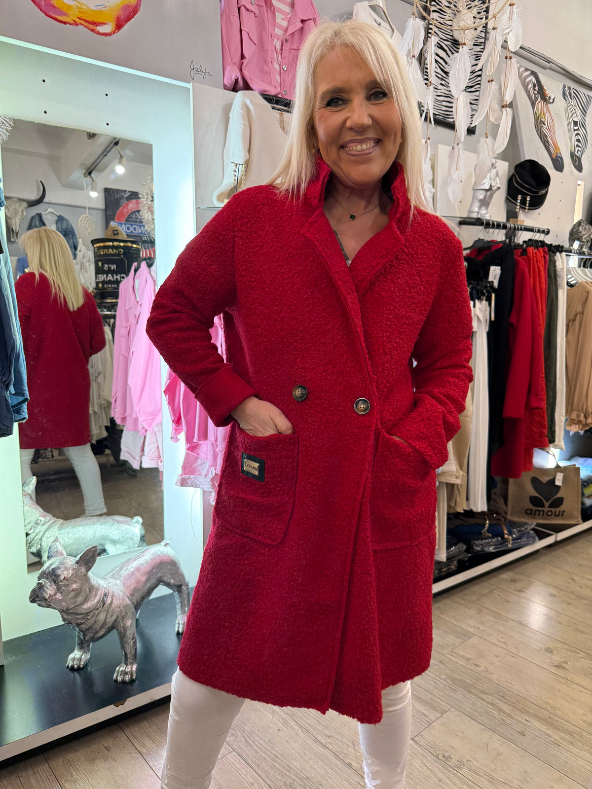 Manteau bouclette rouge
