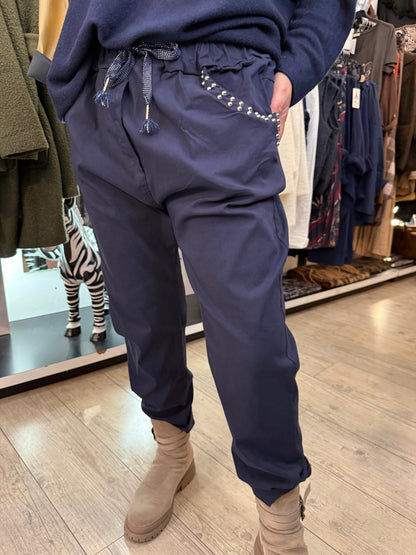 Pantalon gde taille marine clous