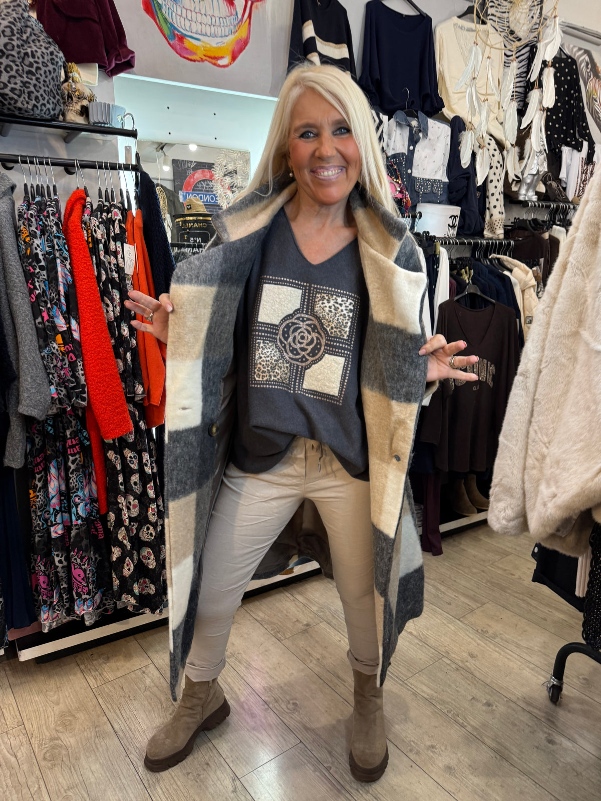 Manteau écossais beige