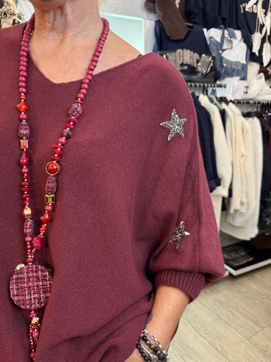 Pull étoile bordeaux