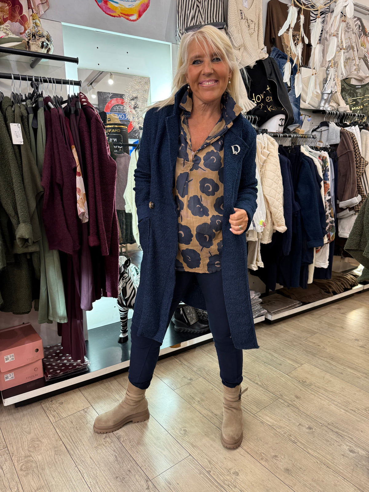 Tunique camel fleur marine