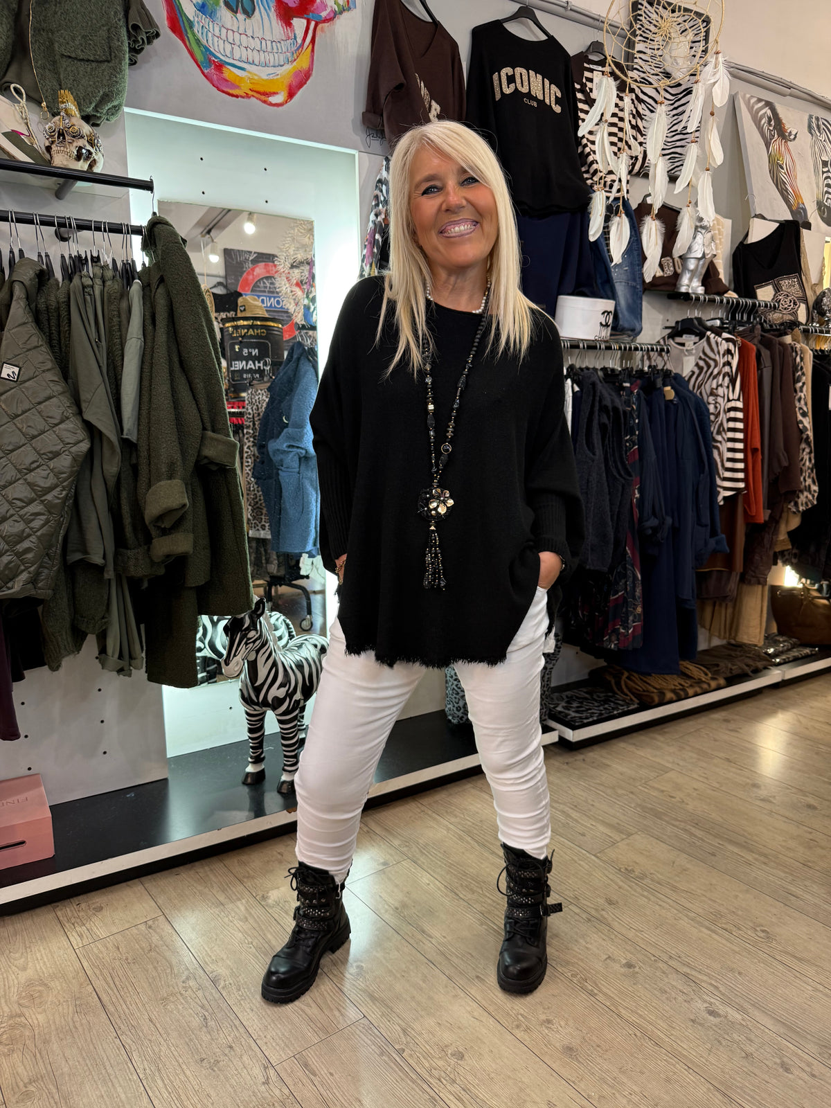Pull franges noir