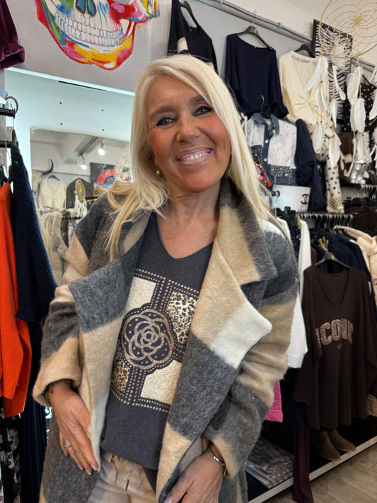 Manteau écossais beige
