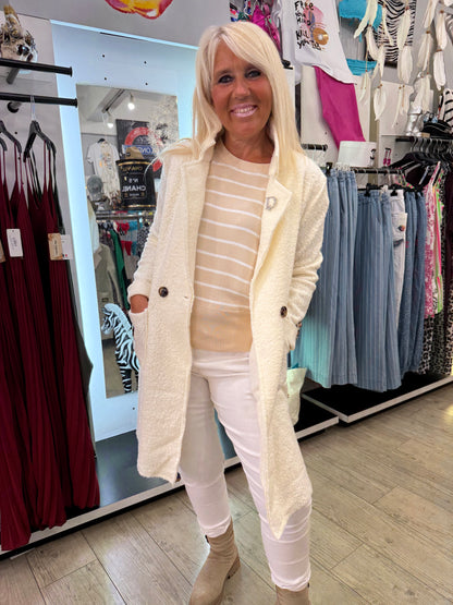 Pull beige rayé