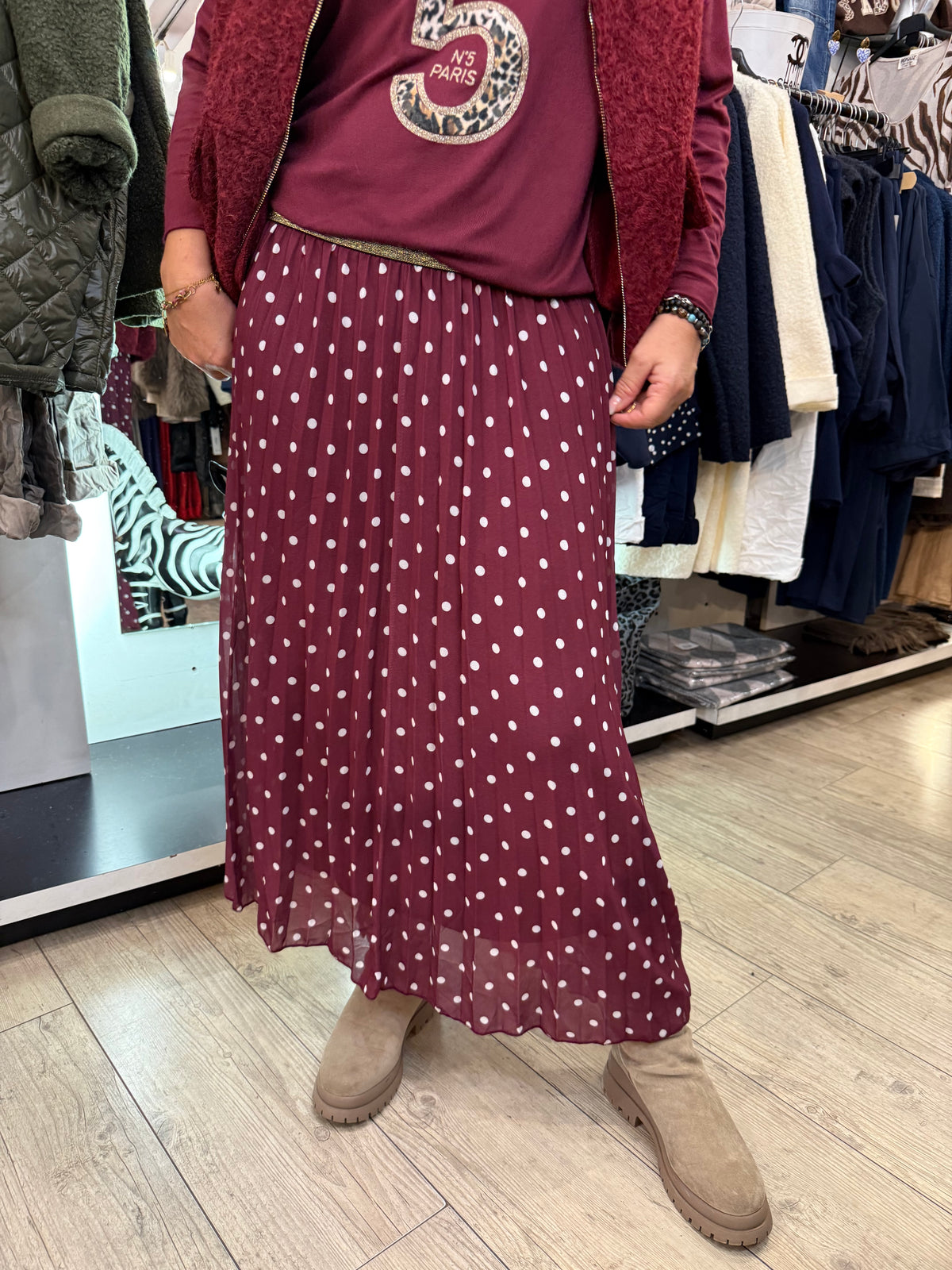 Jupe pois bordeaux