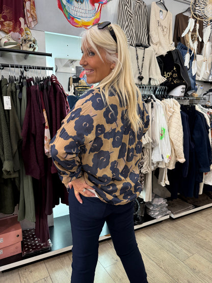 Tunique camel fleur marine
