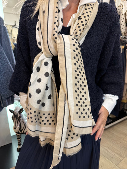 Écharpe beige pois noir