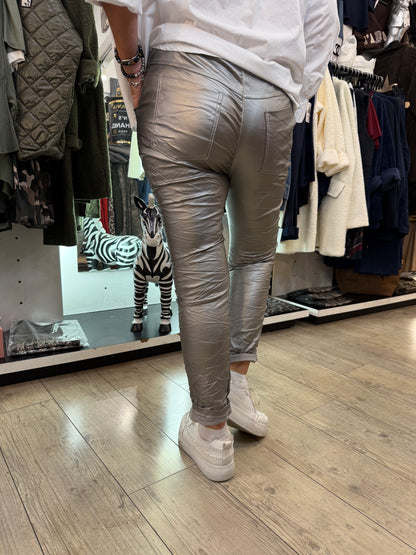Pantalon simili ceinture argent