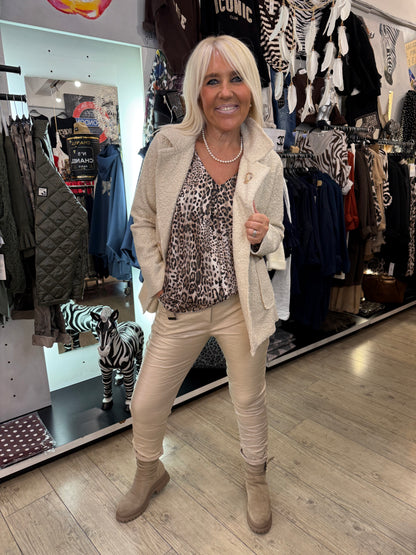 Pantalon simili ceinture beige
