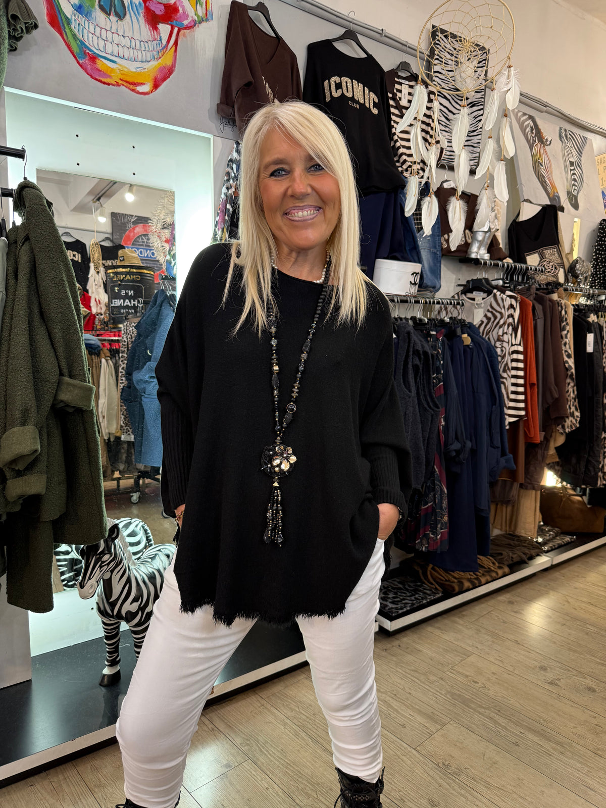 Pull franges noir